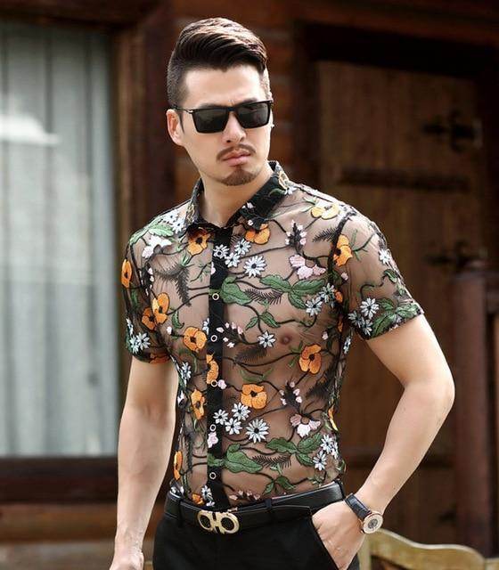 SUMMER BLOSSOMS SEE-THRU BUTTON DOWN SHIRT - Mubimart