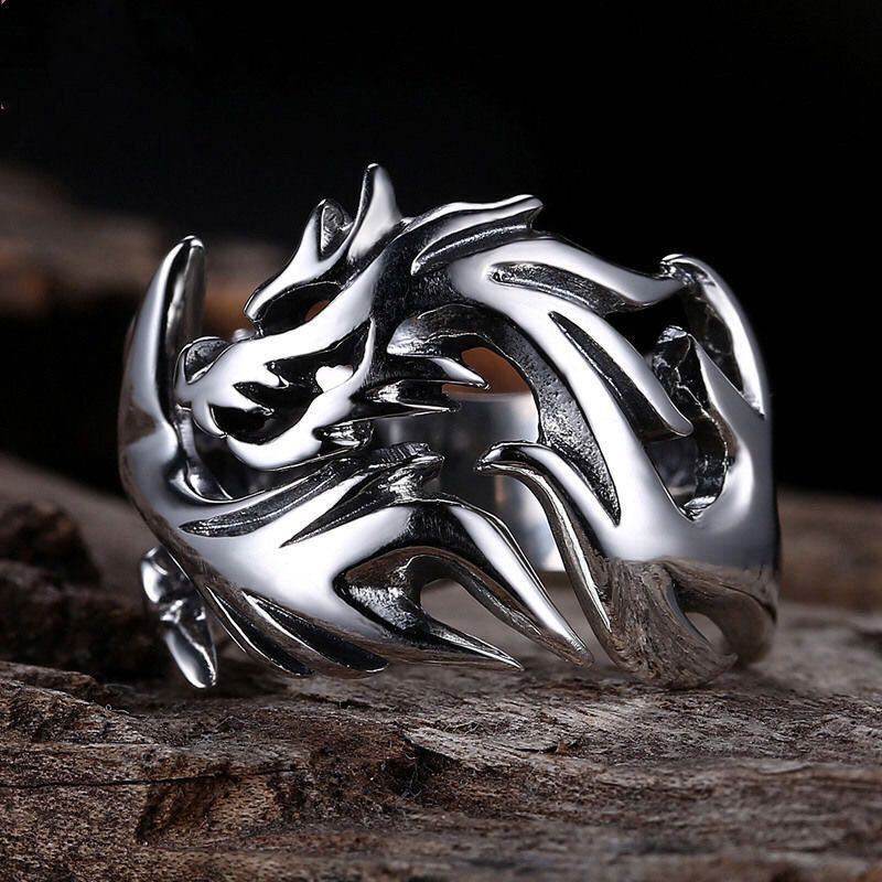Flame Dragon Silver Ring Men - Mubimart