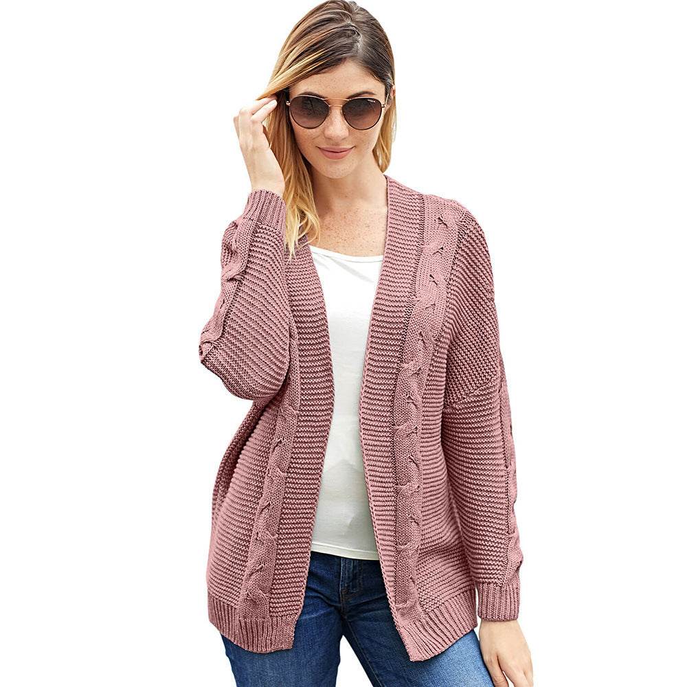 Cardigan Bat Long Sleeve Ribbed Knit Plus Size Cardigan - Mubimart