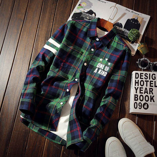 Plaid Shirt Men's Long-sleeved Casual Shirt Jacket - Mubimart