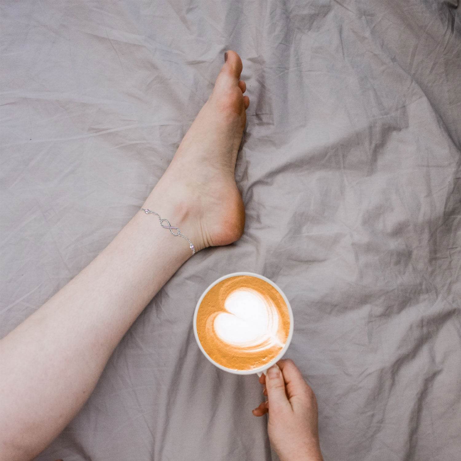 Sterling Silver Endless Love Symbol Anklet Charm Adjustable Chain Anklets For Women - Mubimart