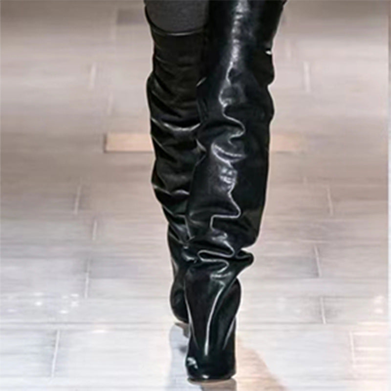 Women's Zipper Pleated Over The Knee Boots