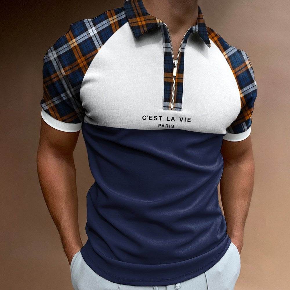Men's Summer Polo Zipper Color Matching Sports Polo Shirt - Mubimart