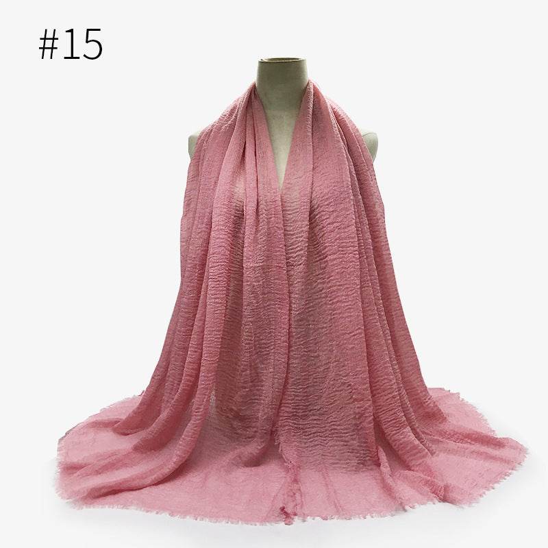 Bubble plain Scarf / cotton scarf fringes women soft solid hijab popular muffler shawls big Pashmina wrap hijab - Mubimart