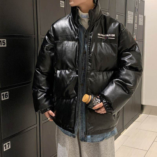 Men's Down Padded Tooling Casual Leather Jacket - Mubimart