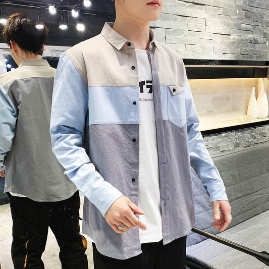 Color block shirt jacket - Mubimart