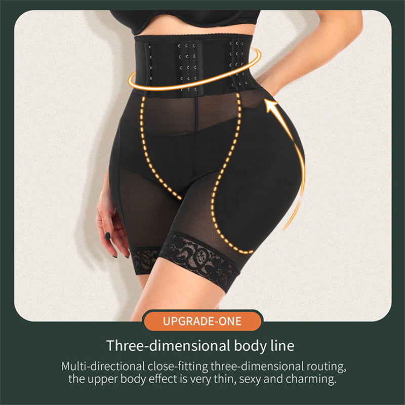 Nine-Row Adjustable Buckle Lace-Up  Crotch Mesh Waist Shaper Pants - Mubimart -  