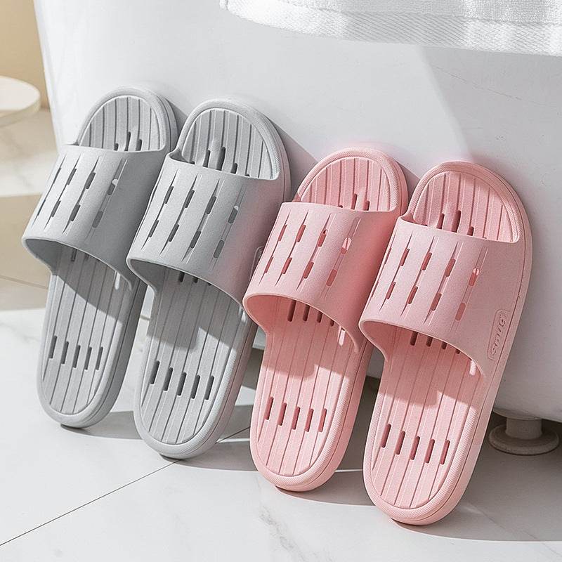Anti-slip Striped Texture Hollow Design Slippers Women Floor Bathroom House Shoes Summer Indoor Home Slipper Couple - Mubimart