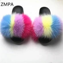 Fox fur slippers flip flops