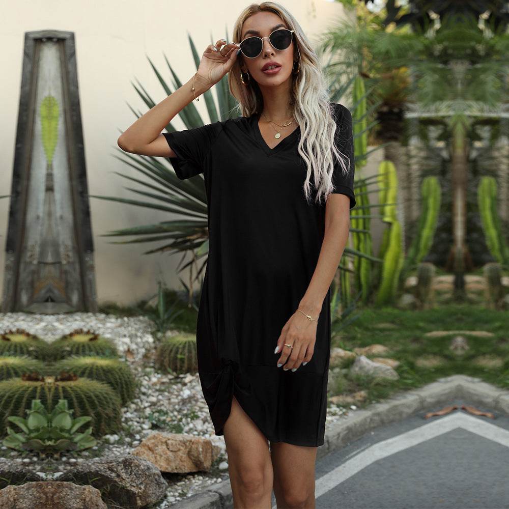 Casual Twist T-shirt Dress For Women - Mubimart