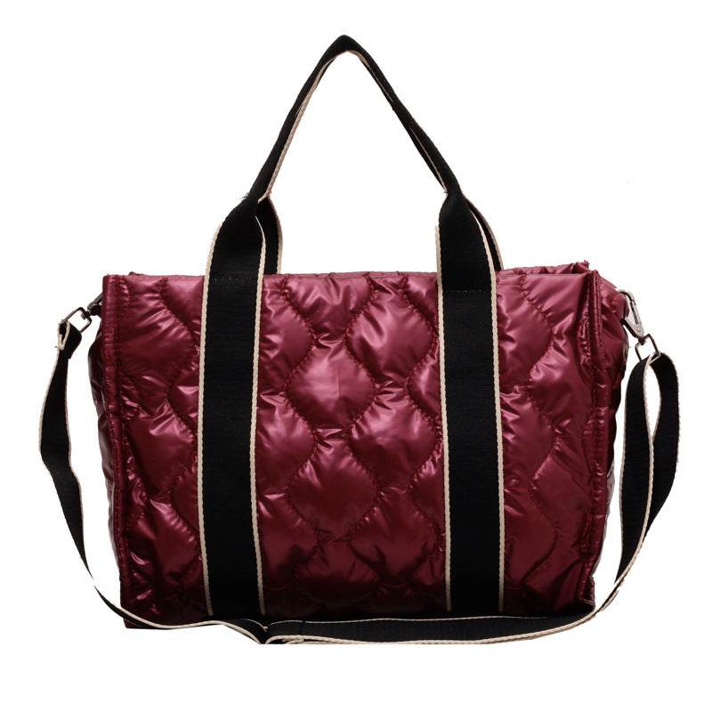 Rhombus Sewing Tote Bag Winter Designer Luxury Down Shoulder Bag High Capacity Commuting Personalized Handbags For Women - Mubimart