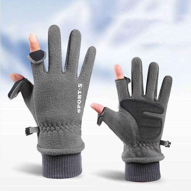 Outdoor Ski Riding Gloves Winter Polar Fleece Flip Cover Winter Gloves Men And Women Plus Velvet Thickened Warm Touch Screen Gloves - Mubimart