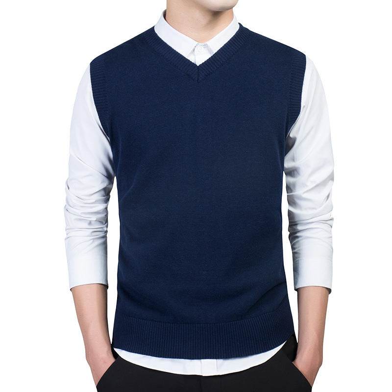 Men's V-Neck Sweater Vest Vest Sleeveless Knit Sweater - Mubimart