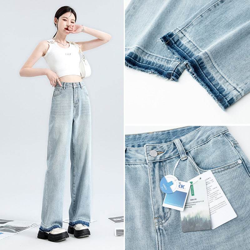 Fashion Light Blue Wide Leg Jeans For Women - Mubimart