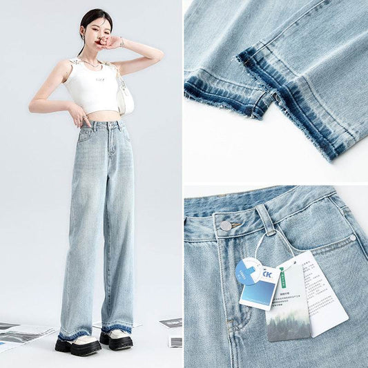 Fashion Light Blue Wide Leg Jeans For Women - Mubimart