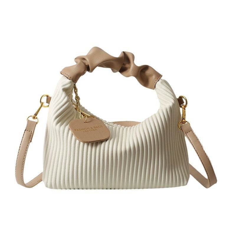 Women Fashion Crossbody Bag PU Leather Pleated Cloud Small Tote Bags Casual Simple Elegant Temperament Messenger Bags - Mubimart