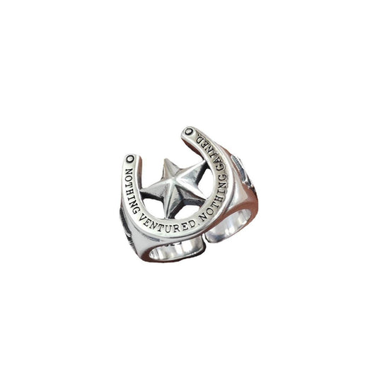 S925 Sterling Silver Pentagram Ring Men - Mubimart
