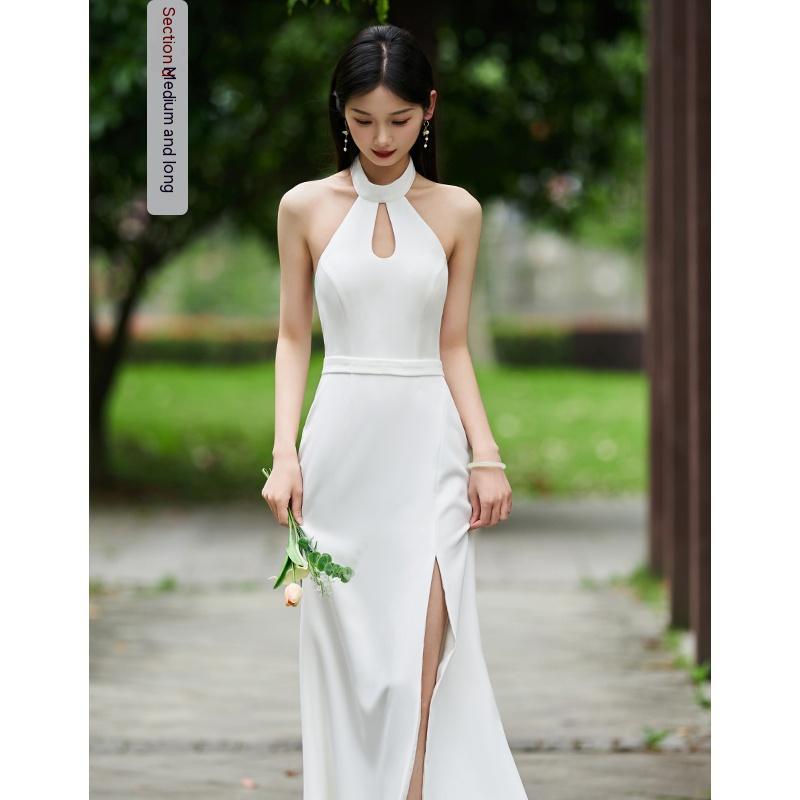 White Bridesmaid Dress Senior Dress Daily Style Formal Dress - Mubimart -  