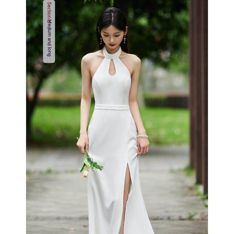 White Bridesmaid Dress Senior Dress Daily Style Formal Dress - Mubimart