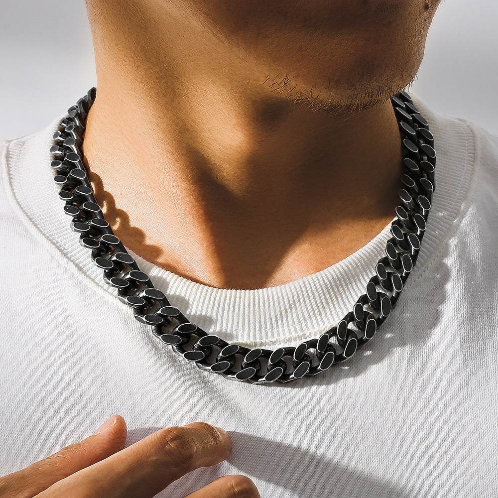 Titanium Steel Two-sided Cuban Mens Stainless Steel Necklace - Mubimart