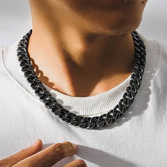 Titanium Steel Two-sided Cuban Mens Stainless Steel Necklace - Mubimart