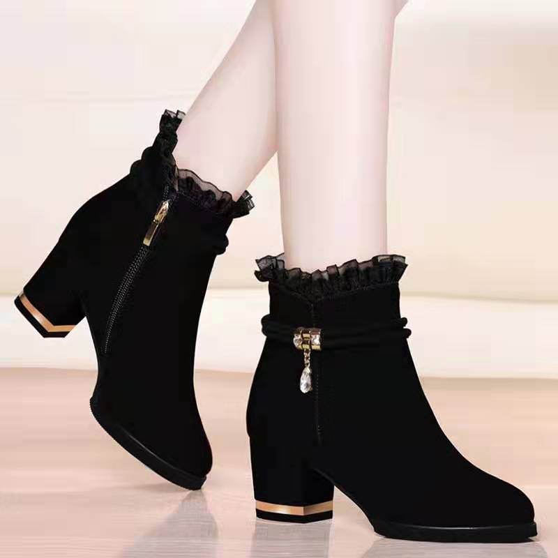 Season Tide Sandal Boots Mid-heel Short Tube All-match - Mubimart