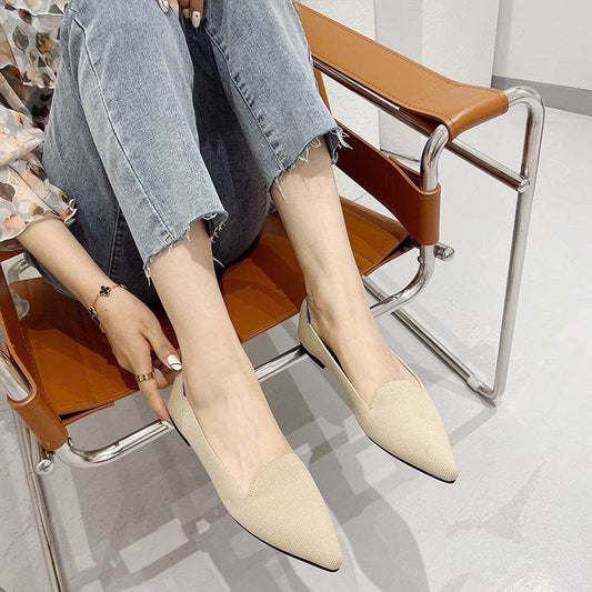Women's Flying Pointed Toe Flat Knitted Roll Shoes - Mubimart