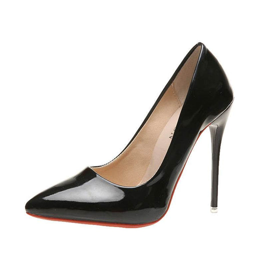 Spring Stiletto Pumps Patent Leather Pointed Toe - Mubimart