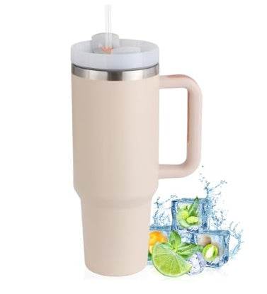 40oz Straw Coffee Mug With Handle Portable Car Stainless Steel Water Bottle Large Capacity Travel Bisphenol A Free Mug - Mubimart