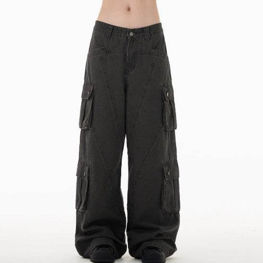 Retro Deconstruction Cargo Jeans Men And Women Loose Casual - Mubimart