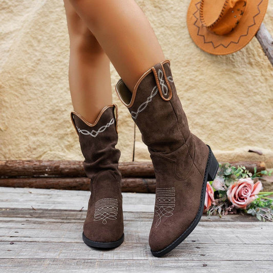 Vintage Embroidery Western Cowboy Boot Women - Mubimart