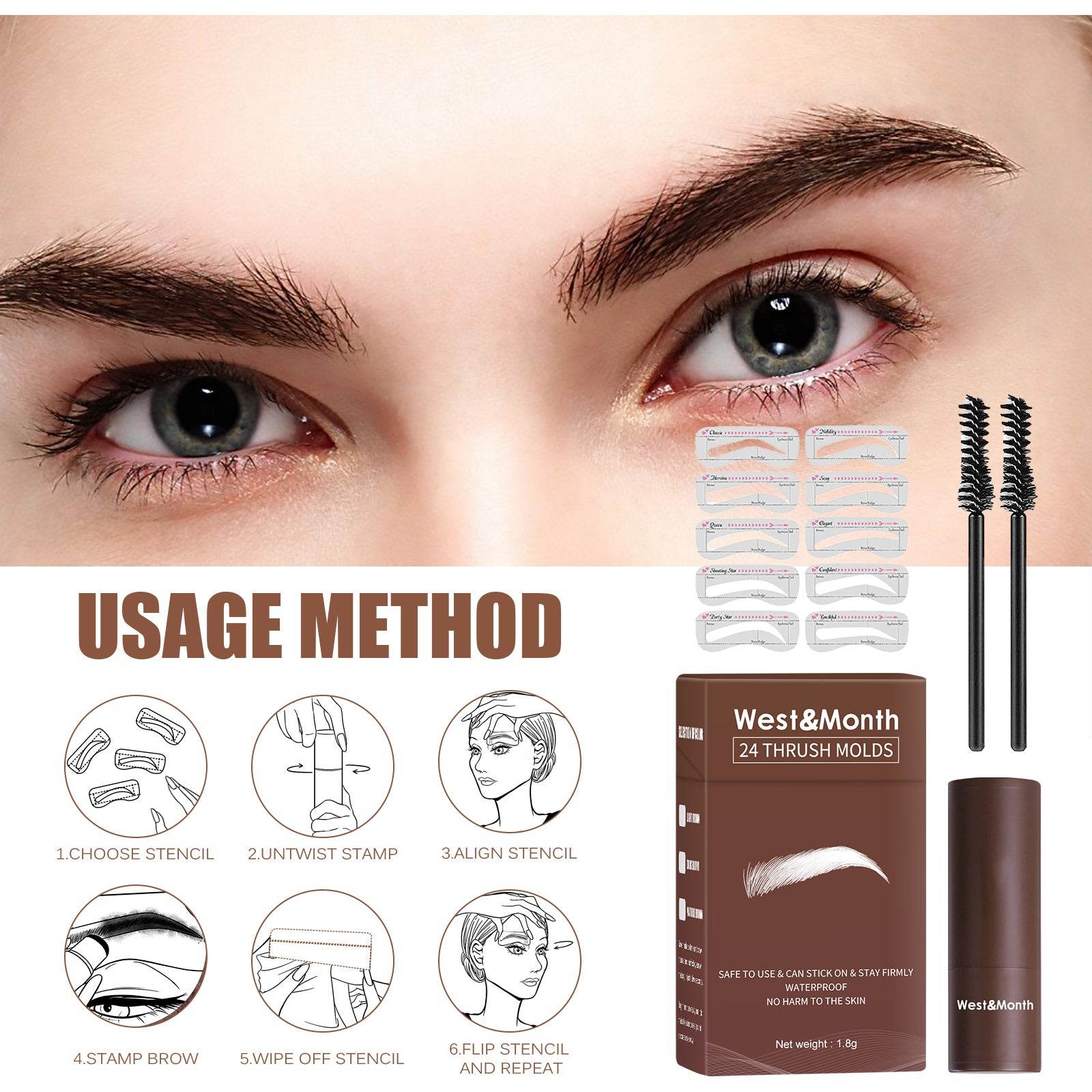 West&Month Seal Eyebrow Powder Lazy Eyebrow Stamp Powder Set Is Long-lasting, Waterproof, Sweatproof, Non-flamming, And Non-smudging - Mubimart