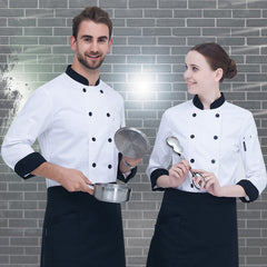 Pure White Double Breasted Chef's Work Clothes Long Sleeved Clothes - Mubimart - Work Dress 