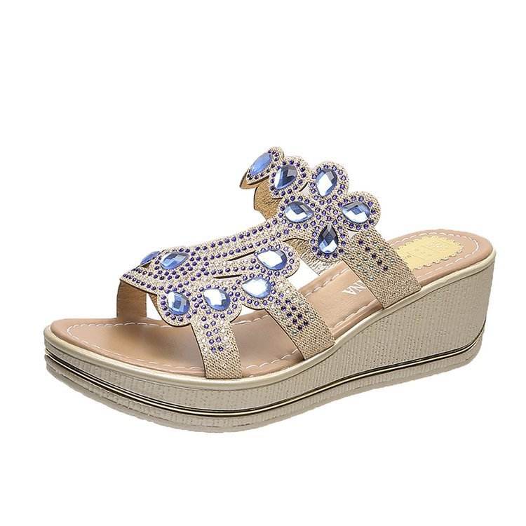 Slippers Flat Bottom Comfort Women's Rhinestone Sequins - Mubimart