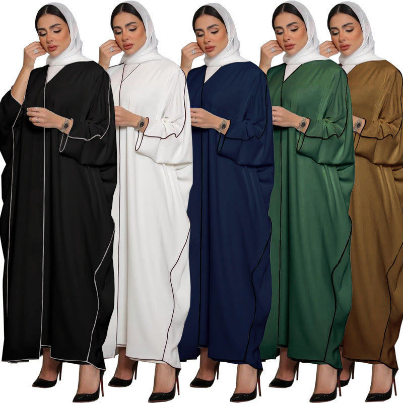 White Stitching Plus Size Women's Robe - Mubimart -  