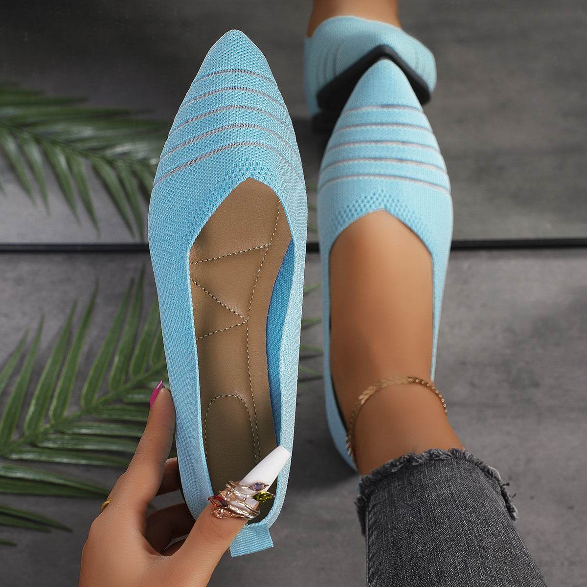 Flyknit Shoes Plus Size Women's Flat Pointed Toe - Mubimart