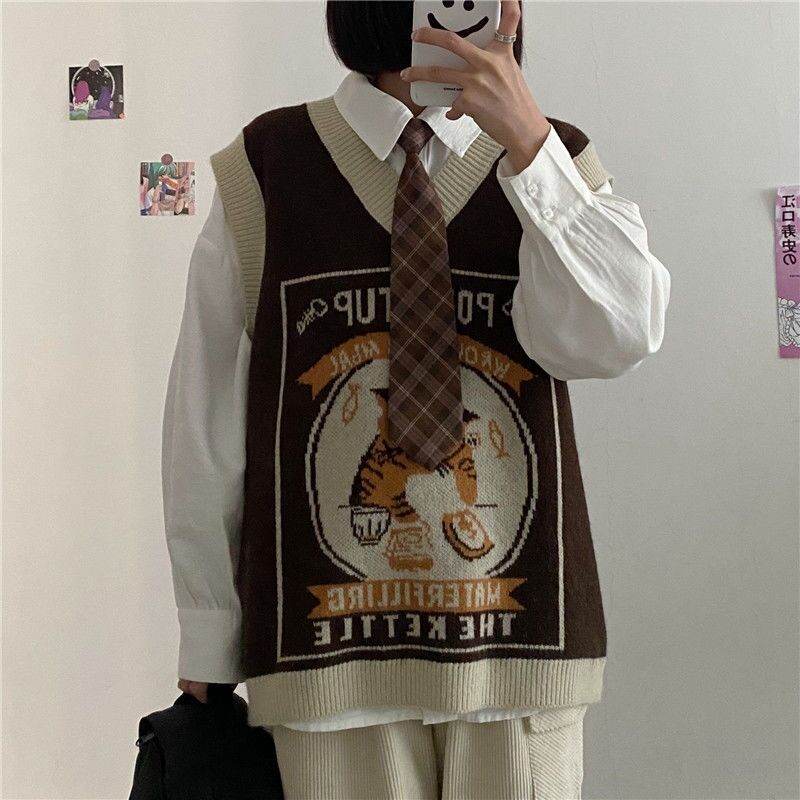 Women's Knitted Vest Loose Retro Outerwear Sweater Vest - Mubimart