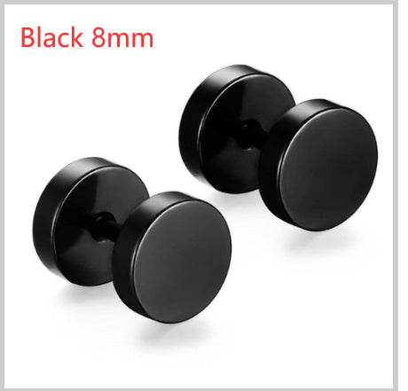 8MM Stainless Steel Earrings Women Men Gold Silver Black Barbell Ear Stud Piercing Earring Tunnel Punk Gothic Jewelry - Mubimart