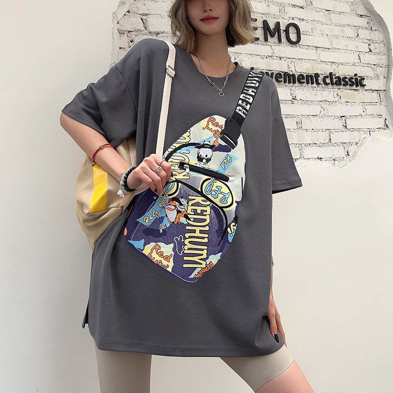 Personalized Fake Satchel Pattern Pocket Short Sleeve - Mubimart