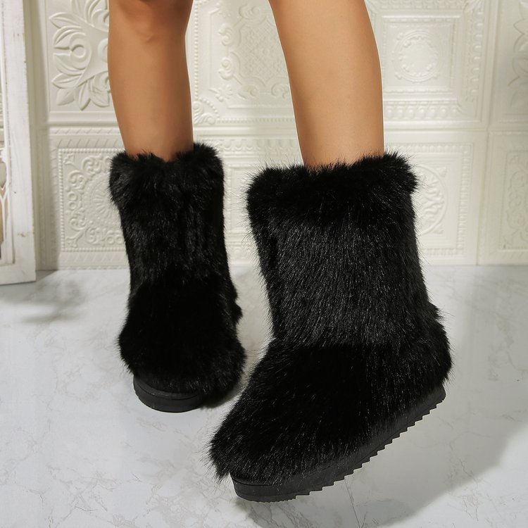 Fashion Long Plush Snow Boots Winter Warm Mid-tube Furry Cotton Shoes For Women Short Boot