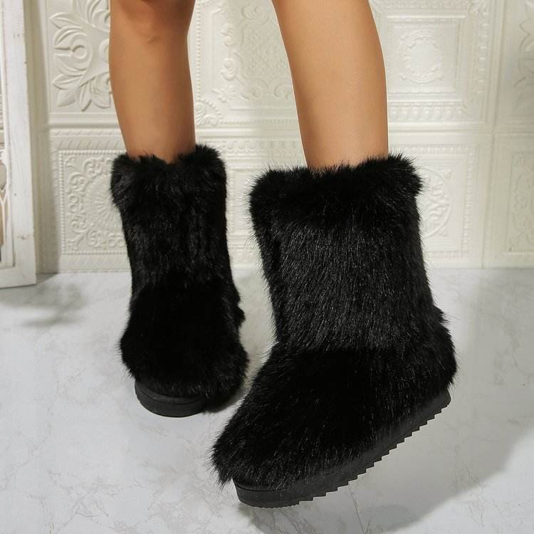 Fashion Long Plush Snow Boots Winter Warm Mid-tube Furry Cotton Shoes For Women Short Boot - Mubimart