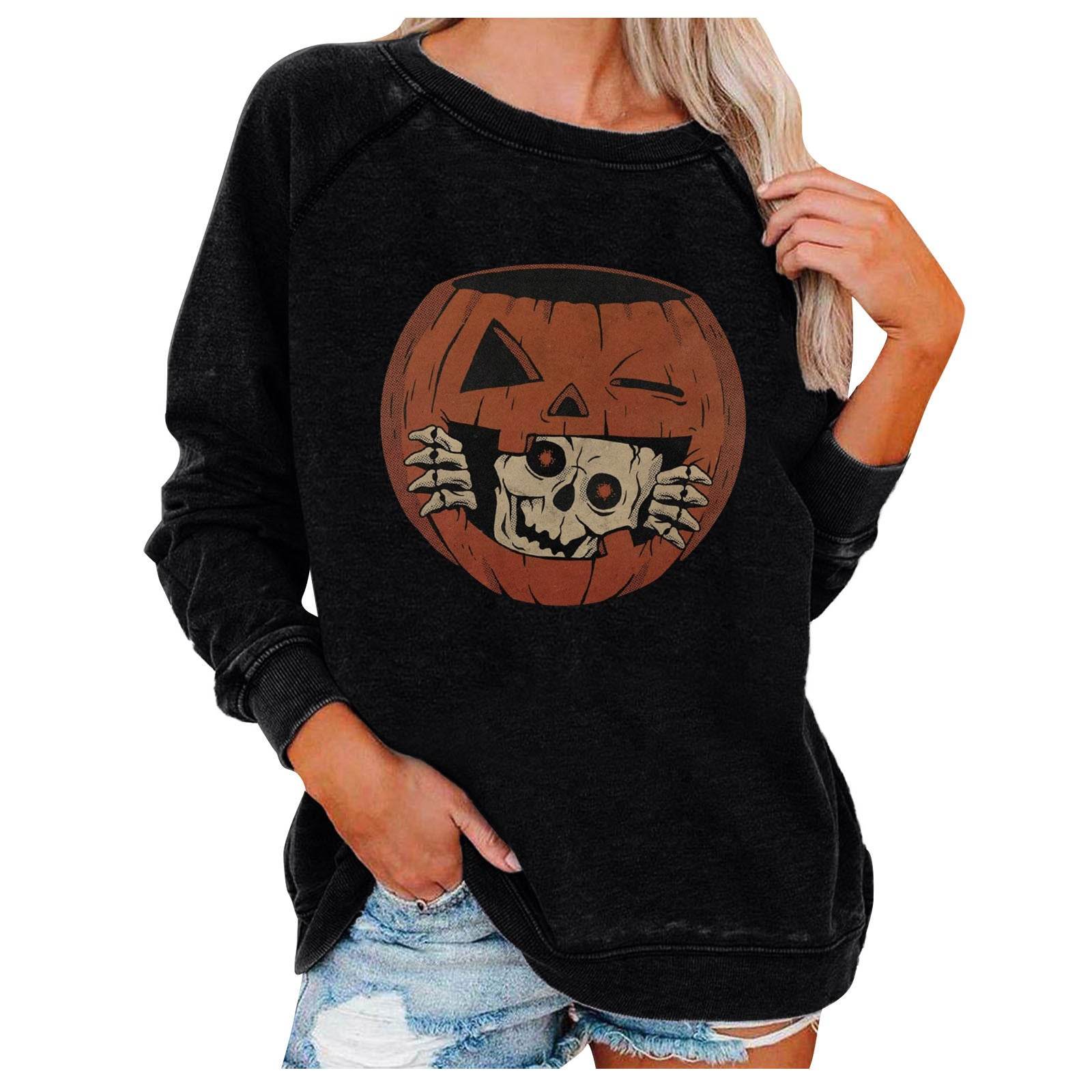 Loose Women's Tops Halloween Themed Sweatshirts - Mubimart
