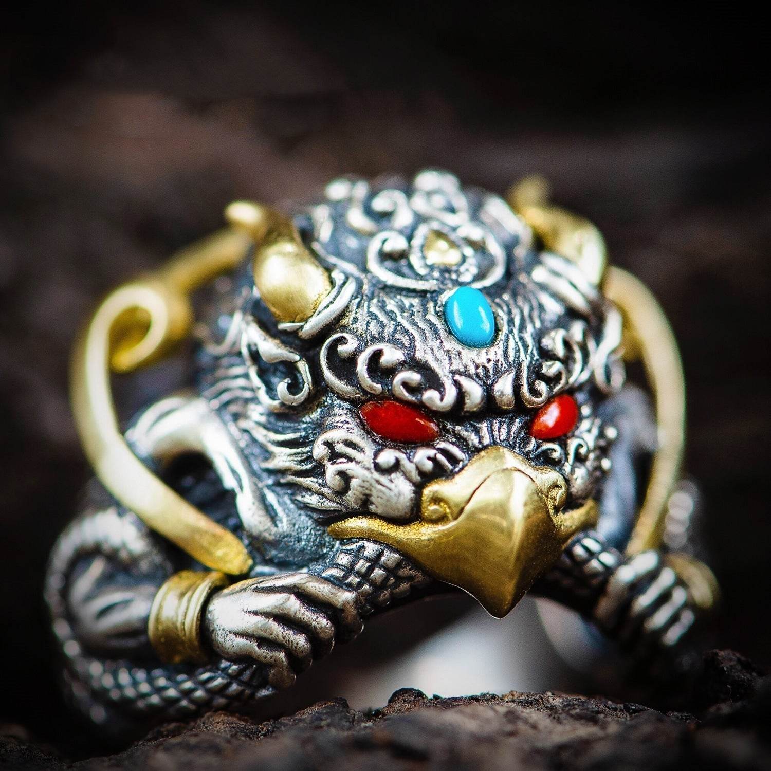 Golden Wing Dapeng Bird Ring Retro Gem Ring Men - Mubimart