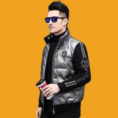 Down Jacket Men's Stand Collar Knitted Sleeve Casual Duck Down Coat - Mubimart