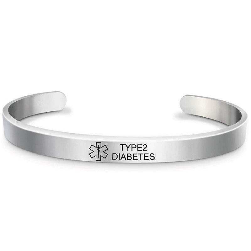 Fashion Silver Plated Medical Alert Cuff Bracelet EPILEPSY Diabetic Allergy Stainless Steel Bangle For Women Men - Mubimart