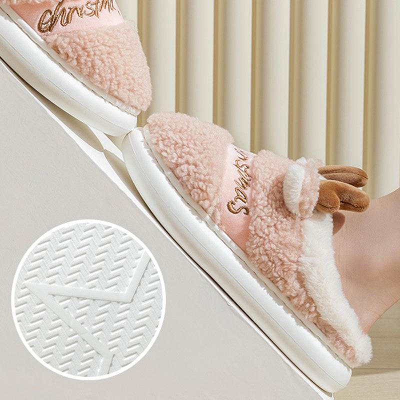 Christmas Shoes Winter Home Slippers Elk Soft Cozy Bedroom Slipper Slip On House Shoes - Mubimart