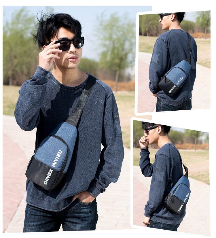Contrast Stitching Mens Casual Sports Waterproof Chest Bag- Deep Blue - Mubimart