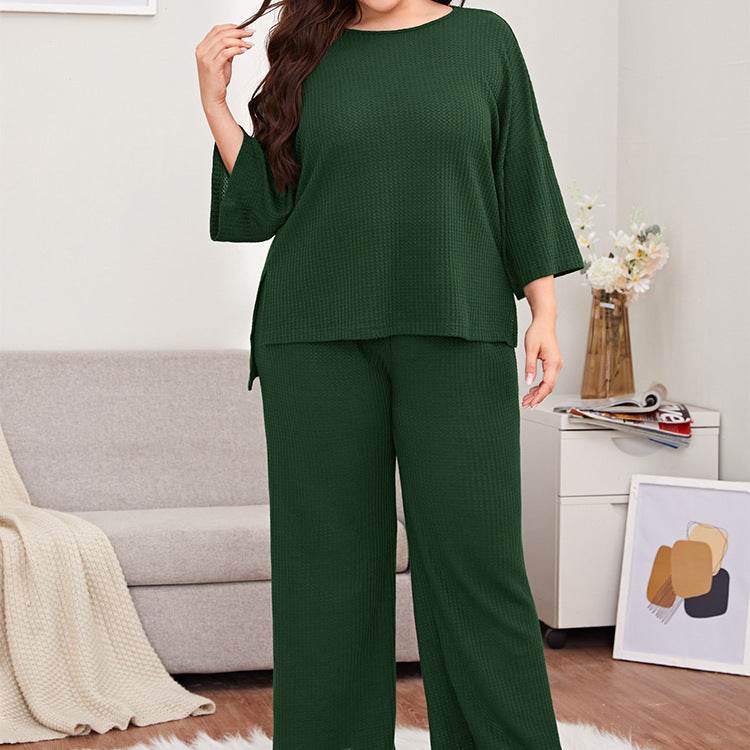 Women's Plus Size Casual Pajama Set 34 Sleeve - Mubimart