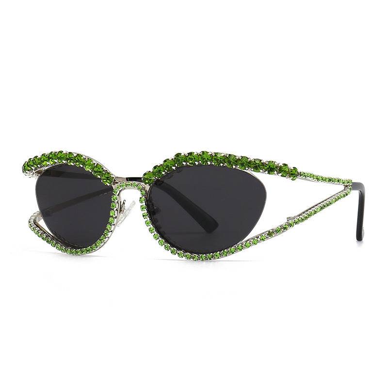 Fashionable Cat Eye Shaped Diamond Studded Sunglasses - Mubimart