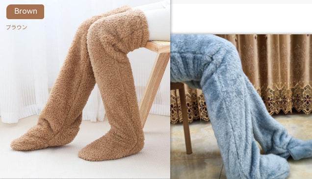 Over Knee High Fuzzy Long Socks Winter Warm Cold Leg Knee Joint Cold-proof Stockings Home Floor Sleeping Socks - Mubimart